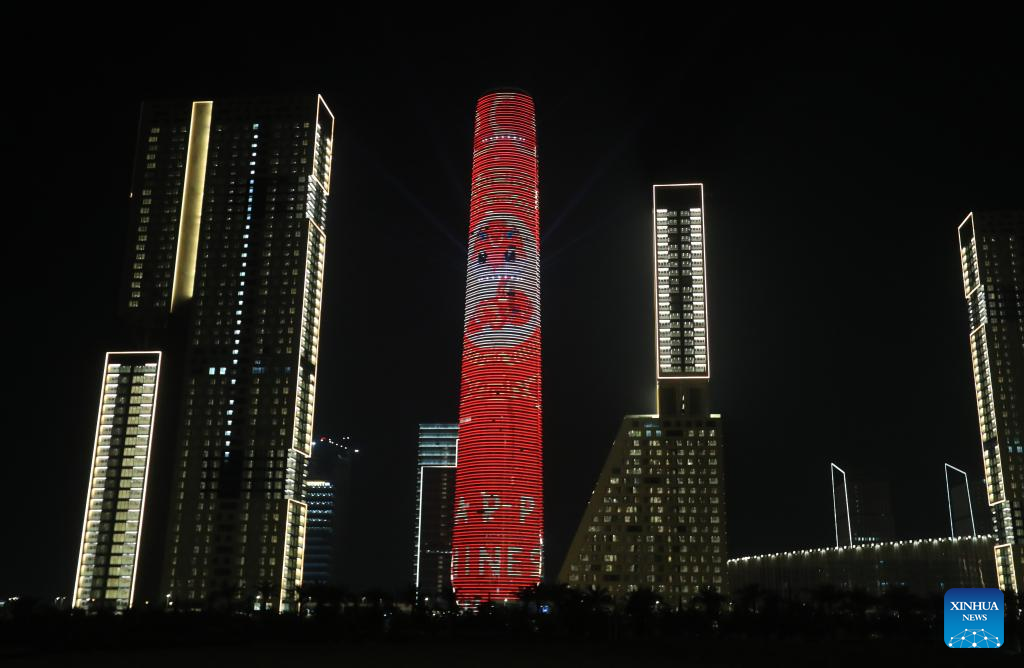 Egypt's Iconic Tower decorated in festive LED illumination before Chinese Lunar New Year