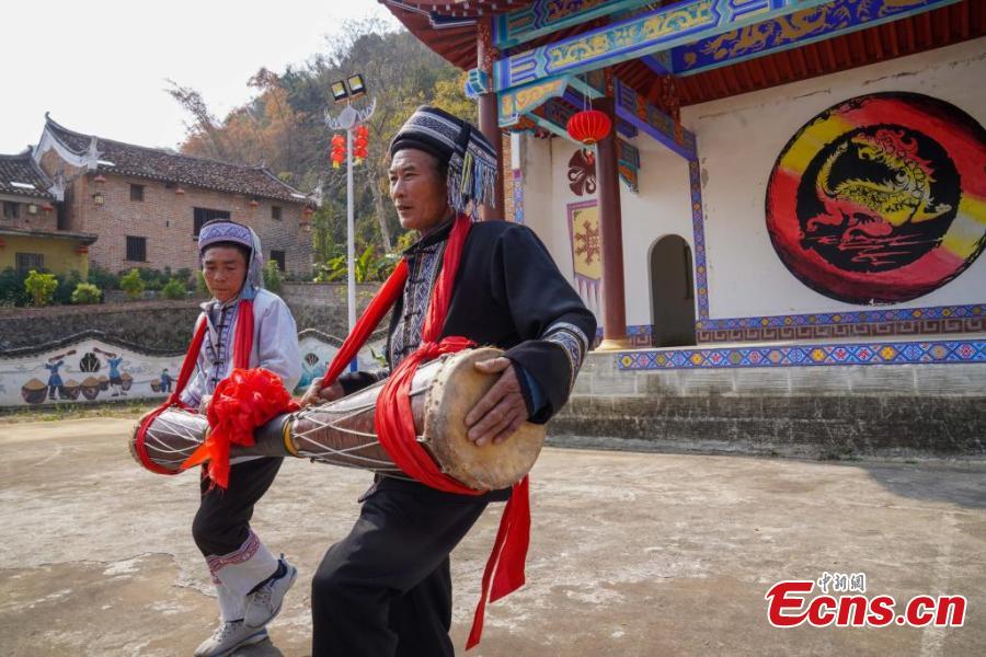 Villagers perform Long Drum Dance to mark Spring Festival in Guangxi