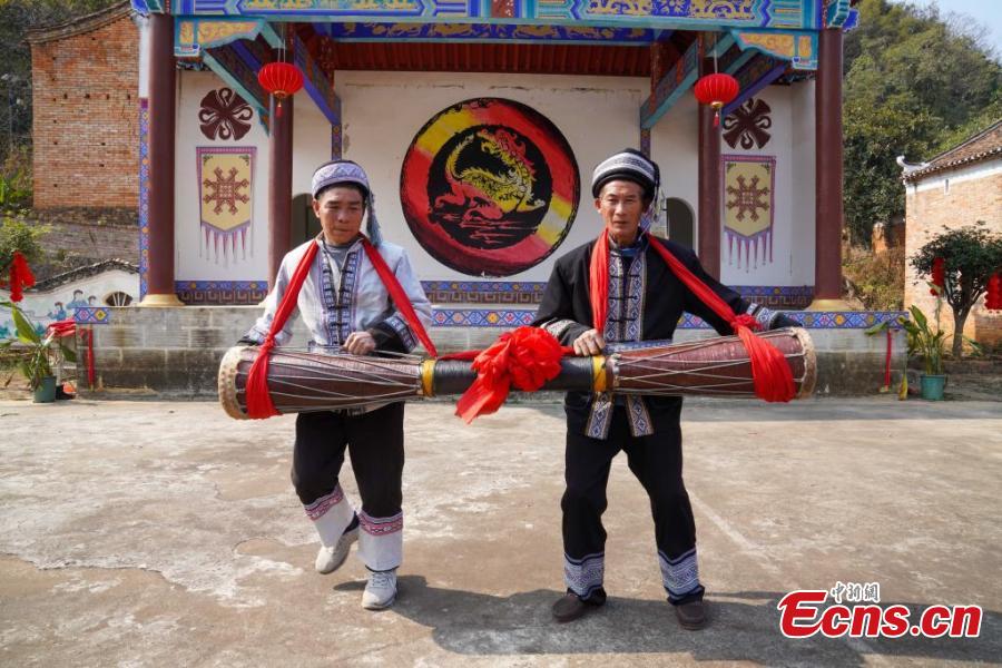 Villagers perform Long Drum Dance to mark Spring Festival in Guangxi