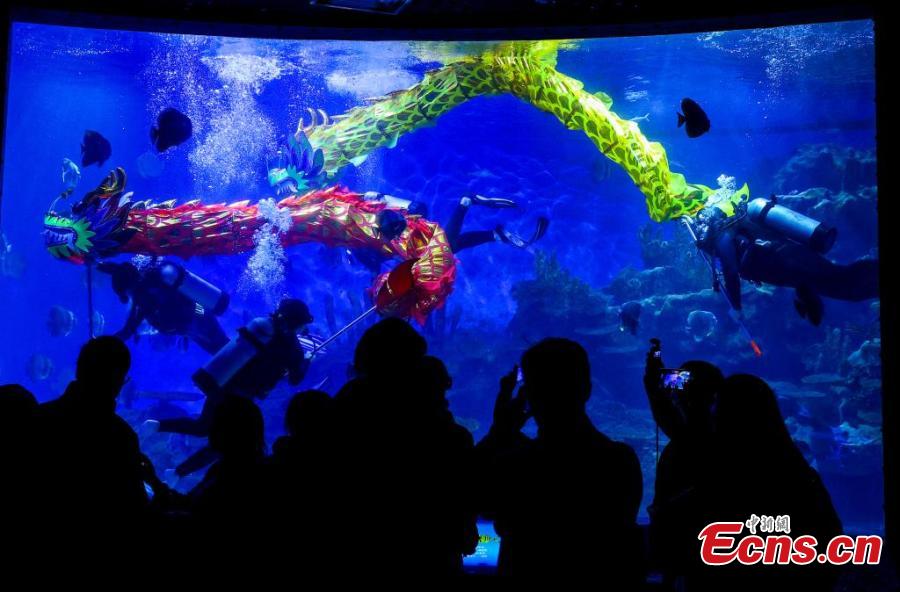 Central China's Hubei stages underwater dragon dance to welcome Spring Festival